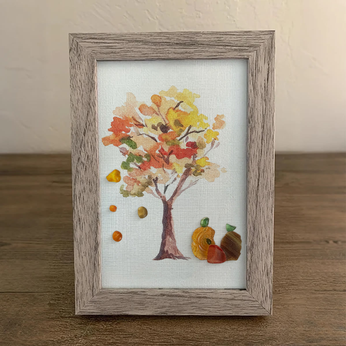 Fall Art Autumn Leaves Pumpkin Sea Glass Framed Art - image 6