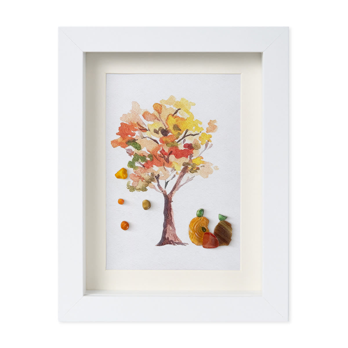 Fall Art Autumn Leaves Pumpkin Sea Glass Framed Art - White - 8" X 6" - image 12