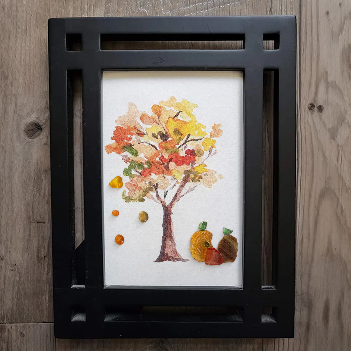 Fall Art Autumn Leaves Pumpkin Sea Glass Framed Art - image 7