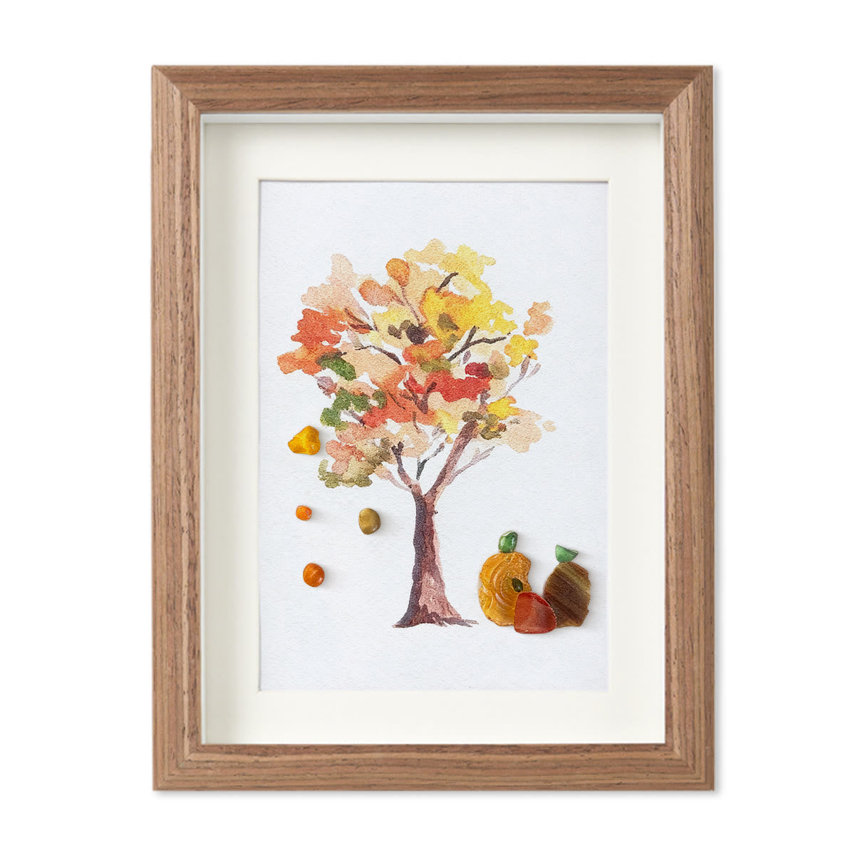 Fall Art Autumn Leaves Pumpkin Sea Glass Framed Art - Walnut Brown - 8" X 6" - image 10