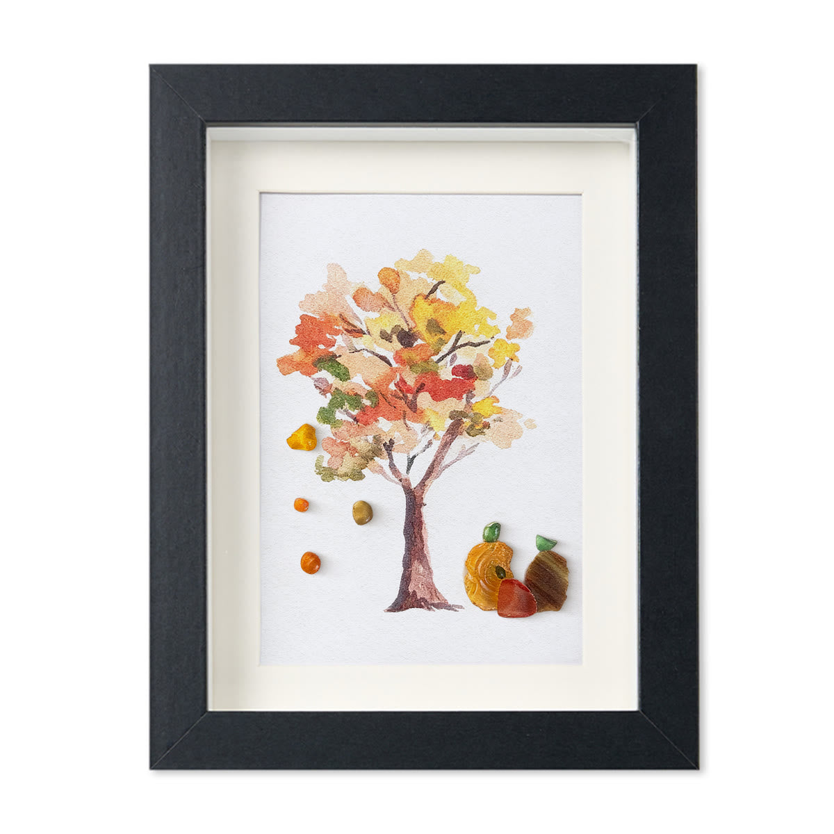 Fall Art Autumn Leaves Pumpkin Sea Glass Framed Art - Black - 8" X 6" - image 11