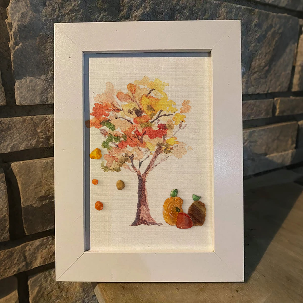Fall Art Autumn Leaves Pumpkin Sea Glass Framed Art - image 5