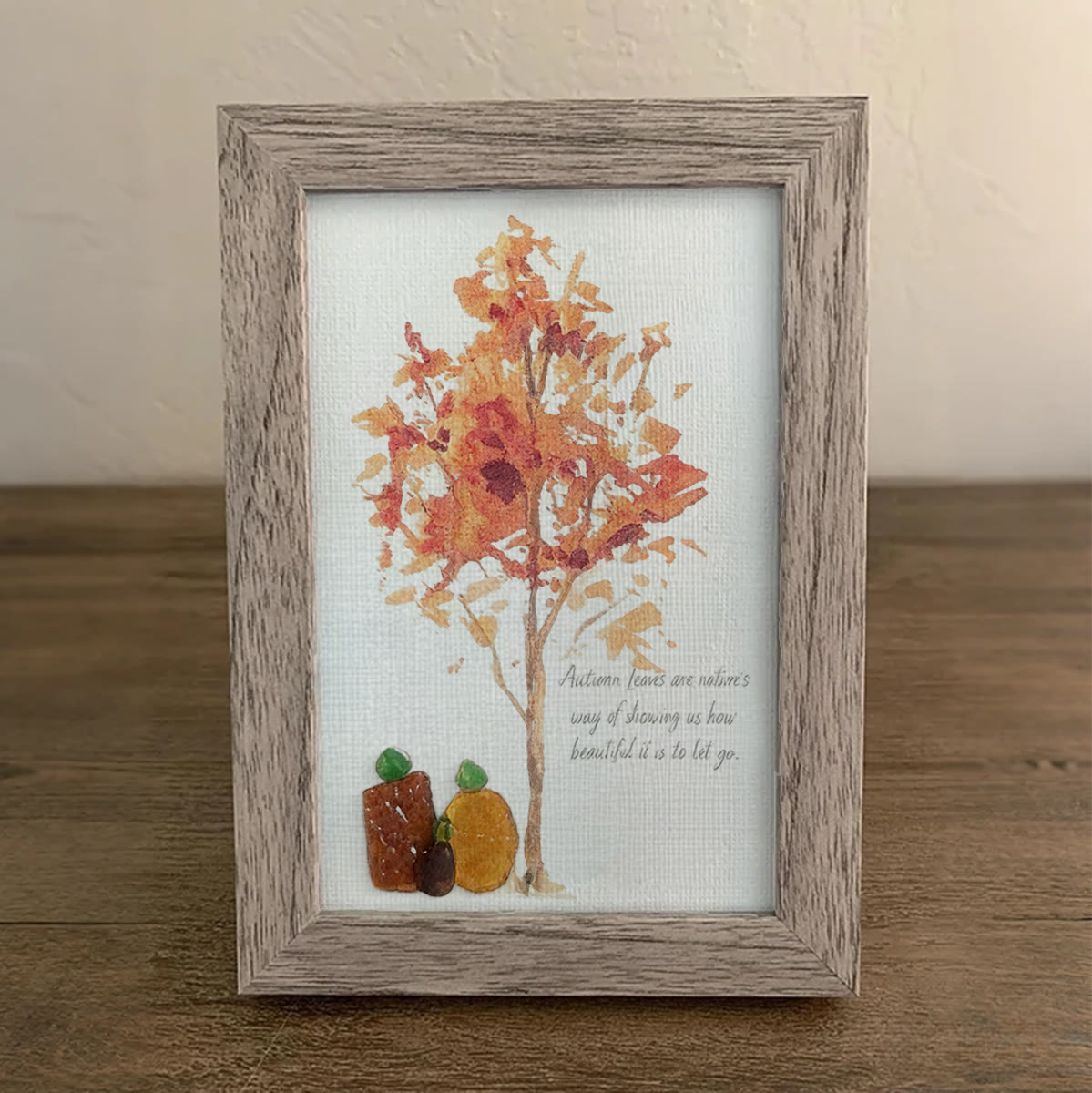 Autumn Quotes Fall Leaves Pumpkin Sea Glass Framed Art - image 6