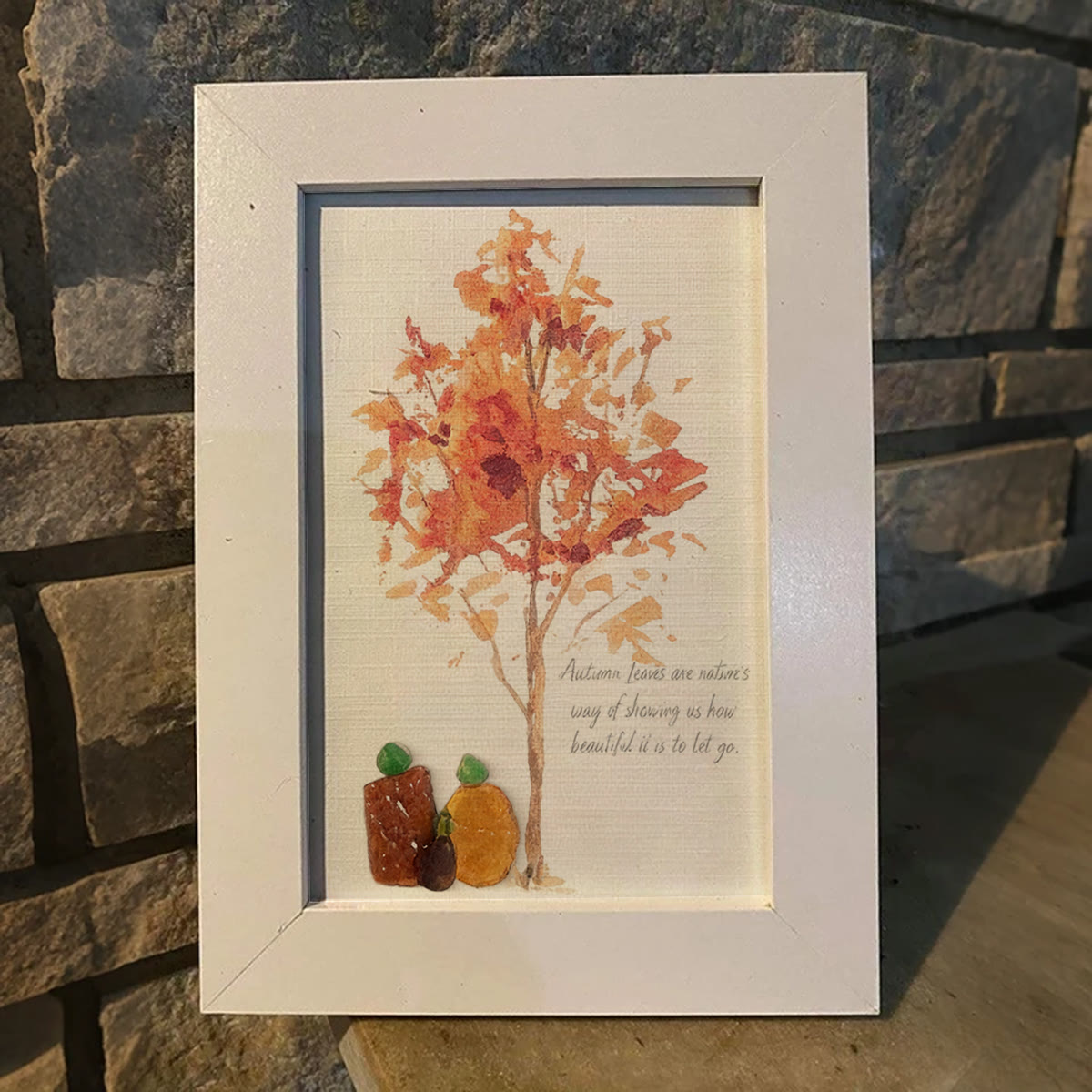 Autumn Quotes Fall Leaves Pumpkin Sea Glass Framed Art - image 5
