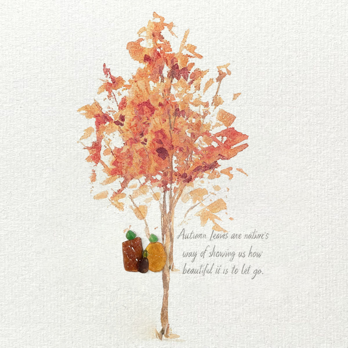 Autumn Quotes Fall Leaves Pumpkin Sea Glass Framed Art - Seaglass Card - 8" X 6" - image 1