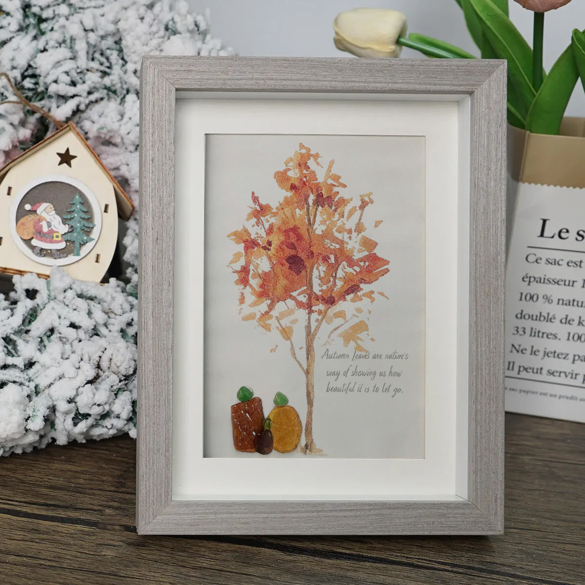 Autumn Quotes Fall Leaves Pumpkin Sea Glass Framed Art - image 7