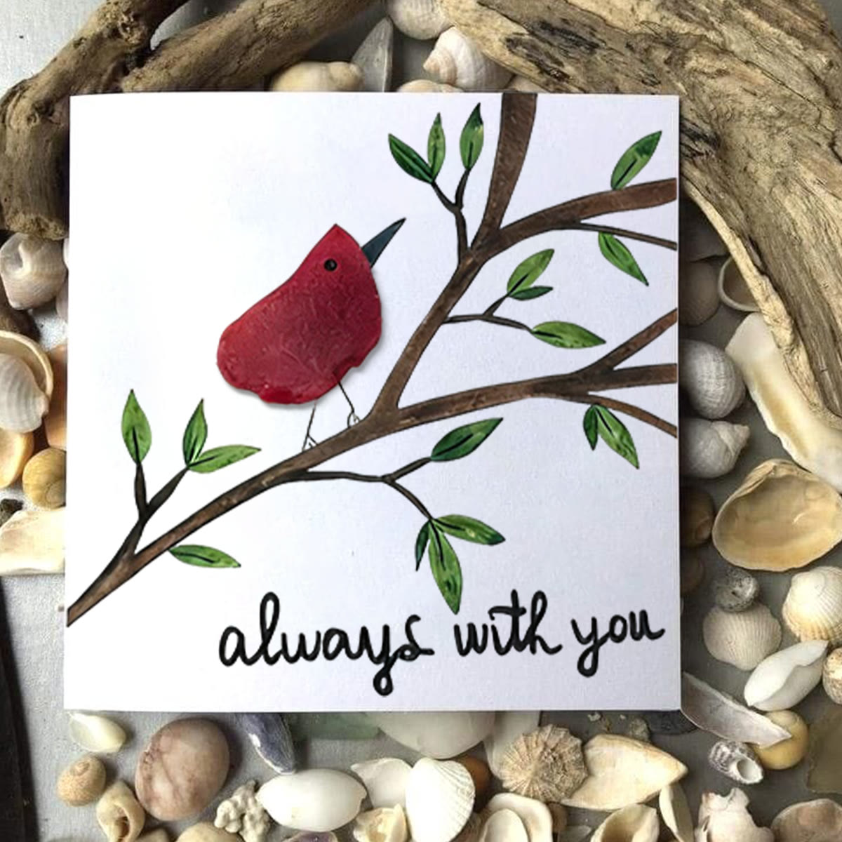Always With You Cardinal Bird Sea Glass Framed Art - Seaglass Card - 8" X 8" - image 1