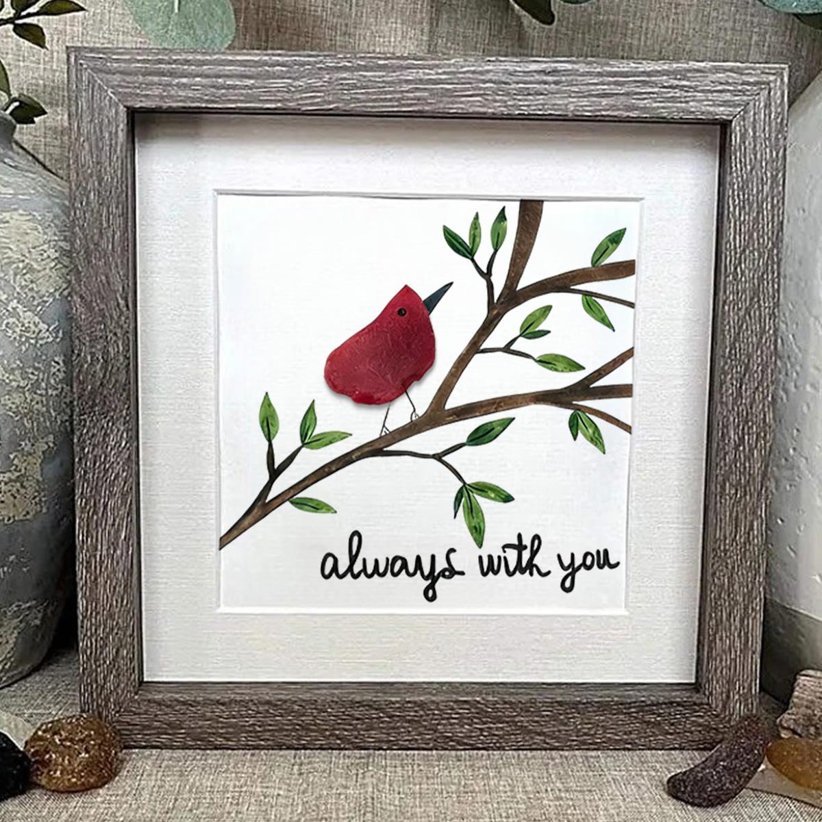 Always With You Cardinal Bird Sea Glass Framed Art - image 0