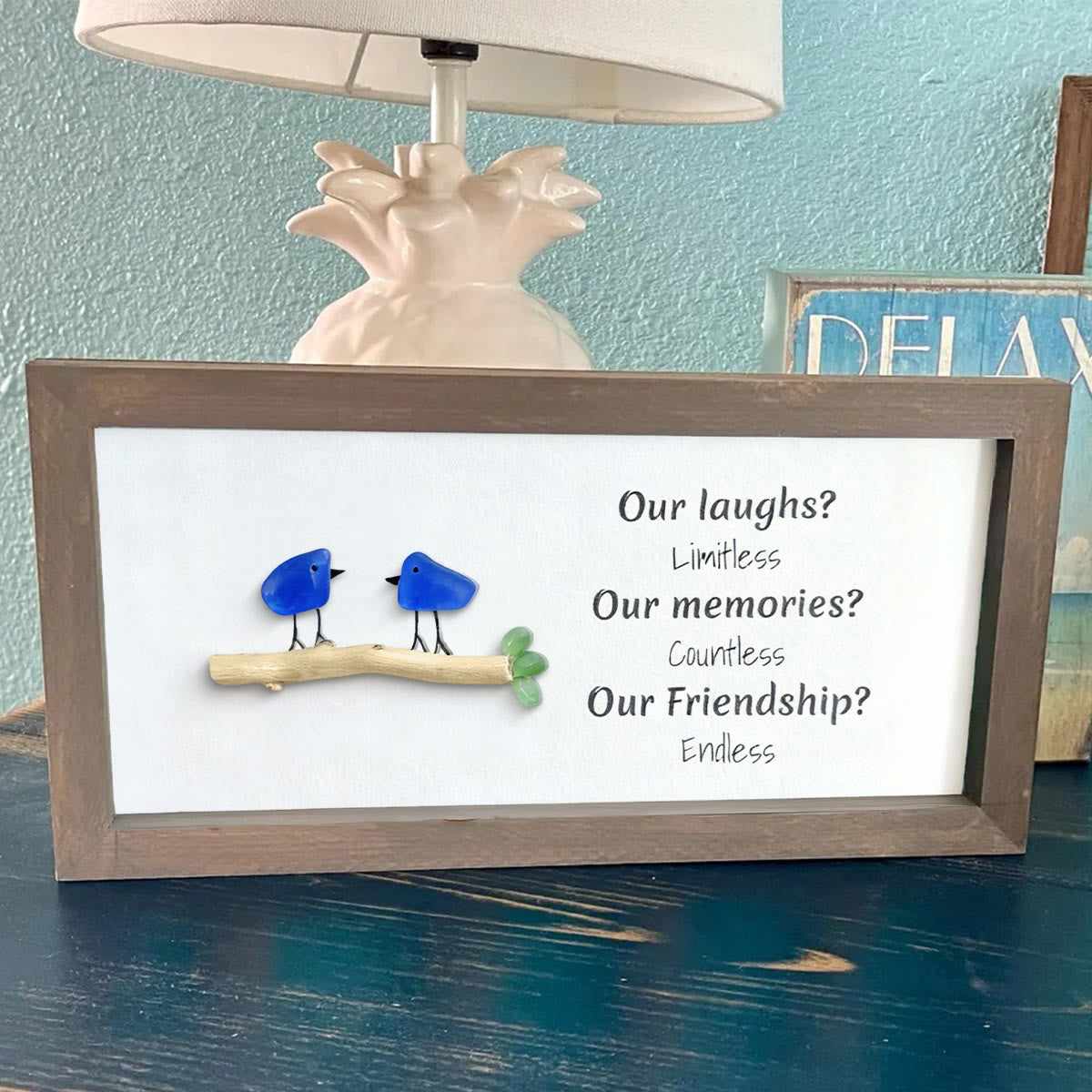Laughs Memories and Friendship Birds Sea Glass Framed Art - image 3