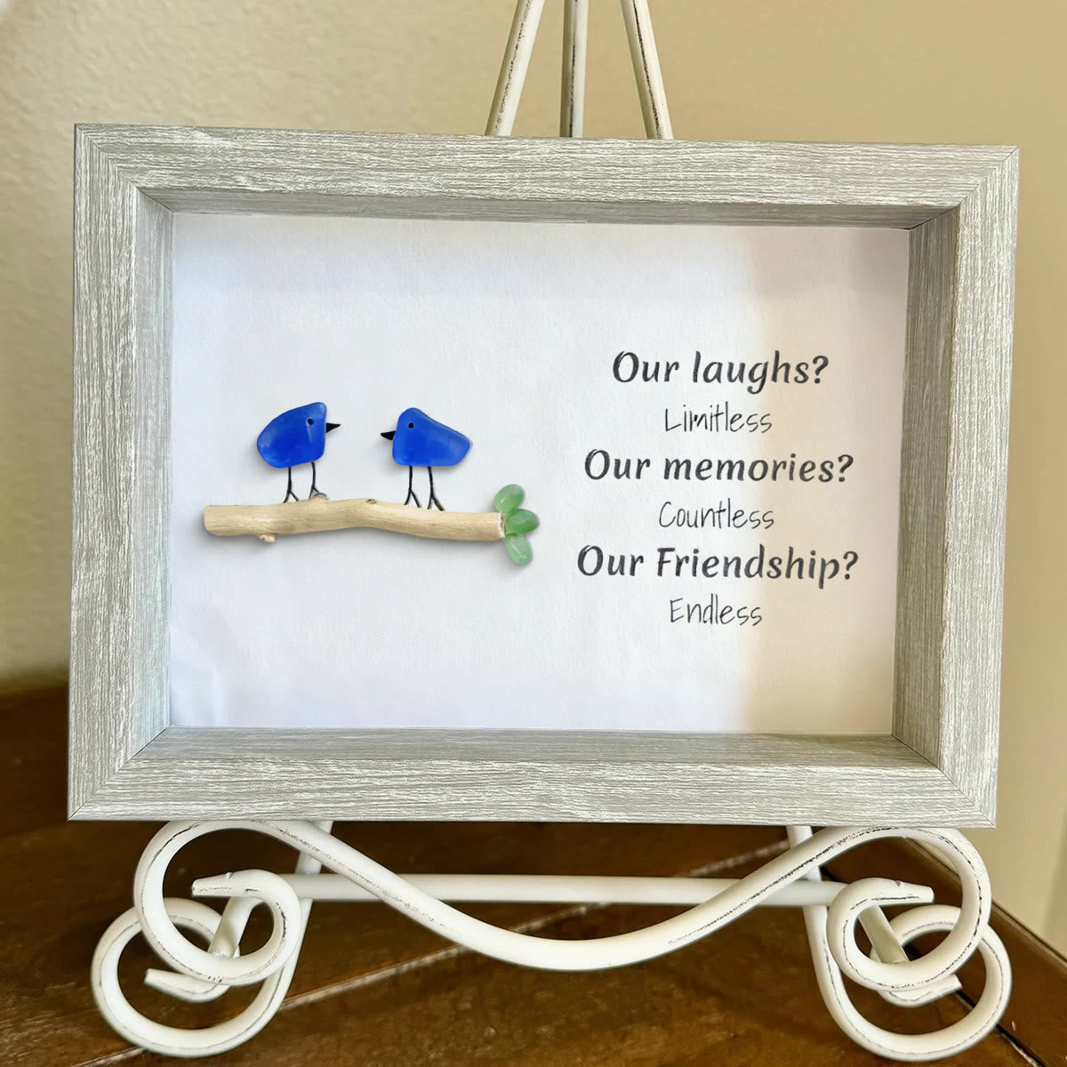 Laughs Memories and Friendship Birds Sea Glass Framed Art - image 0