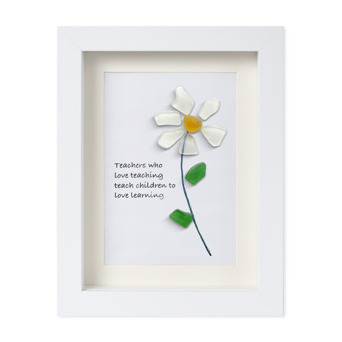 Teacher Gift Daisy Flower Sea Glass Framed Art - White - 8" X 6" - image 12