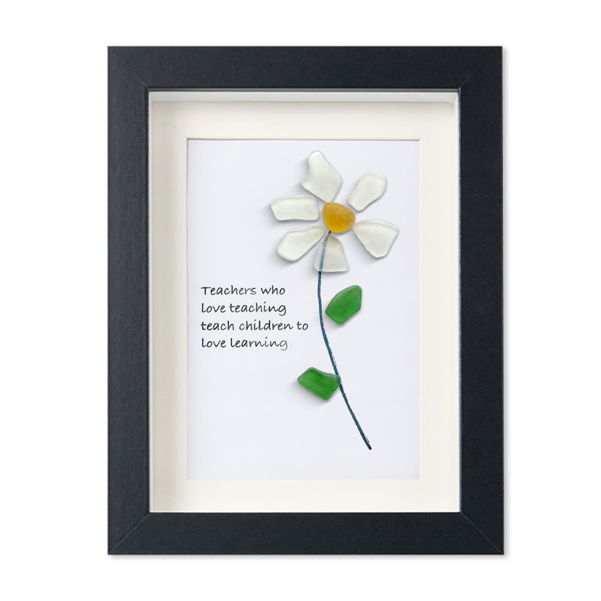 Teacher Gift Daisy Flower Sea Glass Framed Art - Black - 8" X 6" - image 11
