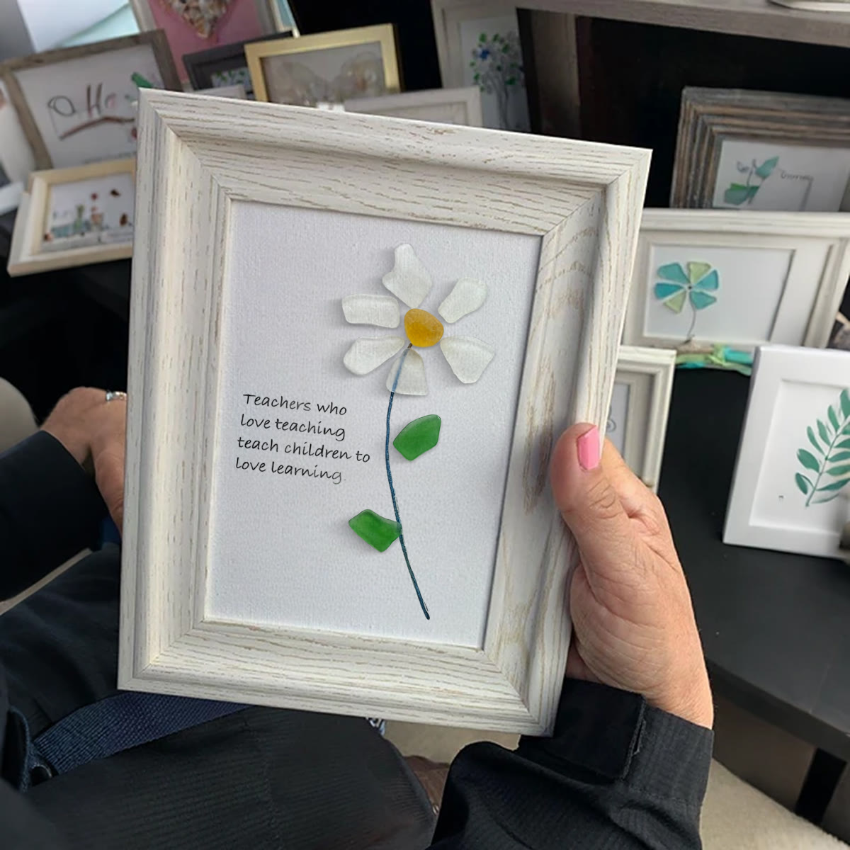 Teacher Gift Daisy Flower Sea Glass Framed Art - image 2