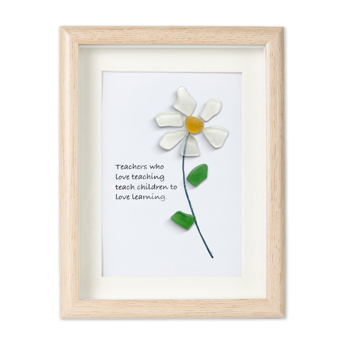 Teacher Gift Daisy Flower Sea Glass Framed Art - Oak - 8" X 6" - image 9