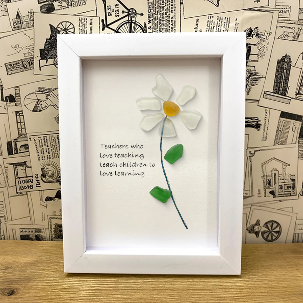 Teacher Gift Daisy Flower Sea Glass Framed Art - image 3
