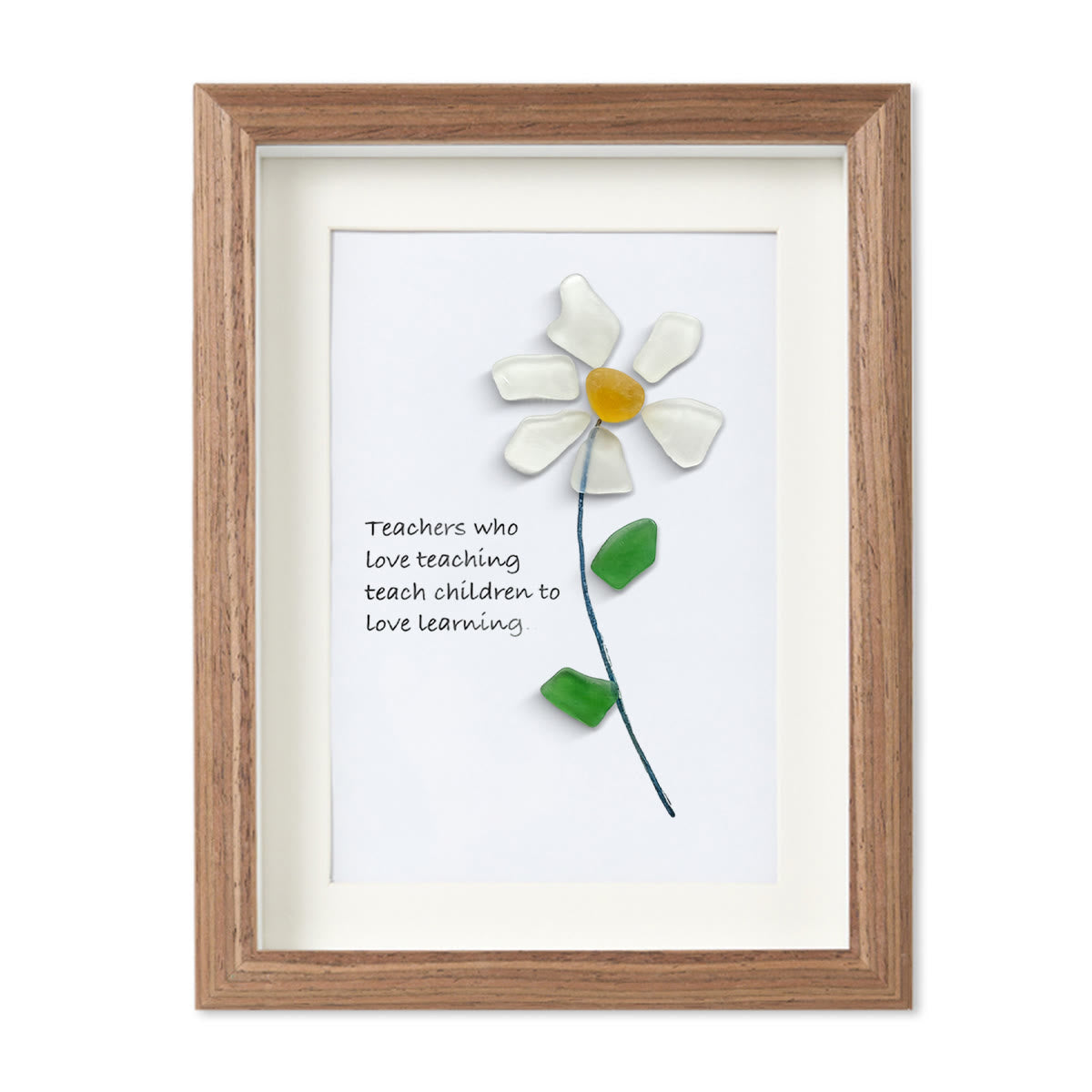 Teacher Gift Daisy Flower Sea Glass Framed Art - Walnut Brown - 8" X 6" - image 10