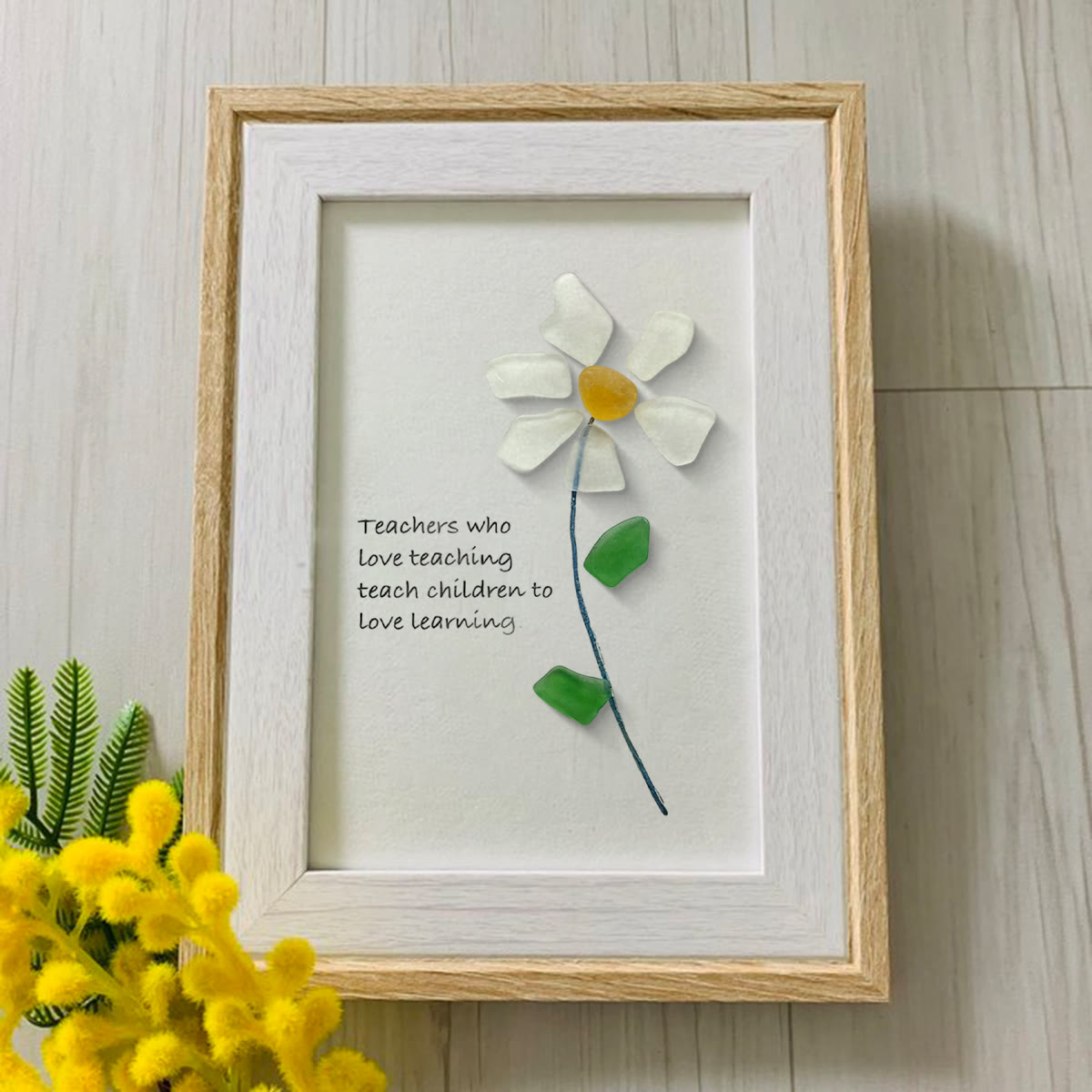 Teacher Gift Daisy Flower Sea Glass Framed Art - image 0
