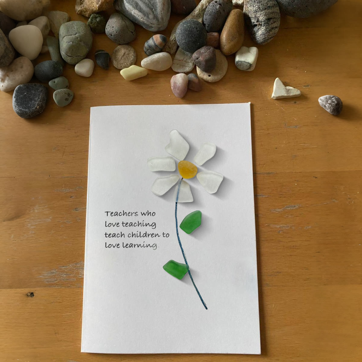 Teacher Gift Daisy Flower Sea Glass Framed Art - Seaglass Card - 8" X 6" - image 1