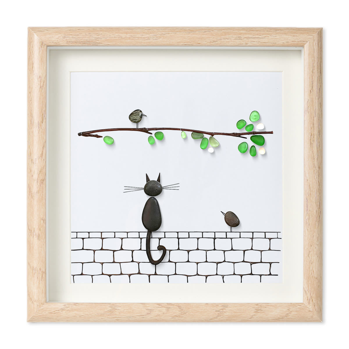 Cat Sea Glass Framed Art - Oak - 8" X 8" - image 9