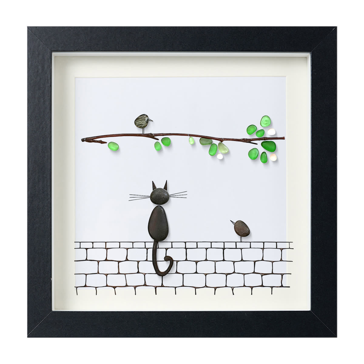 Cat Sea Glass Framed Art - Black - 8" X 8" - image 11
