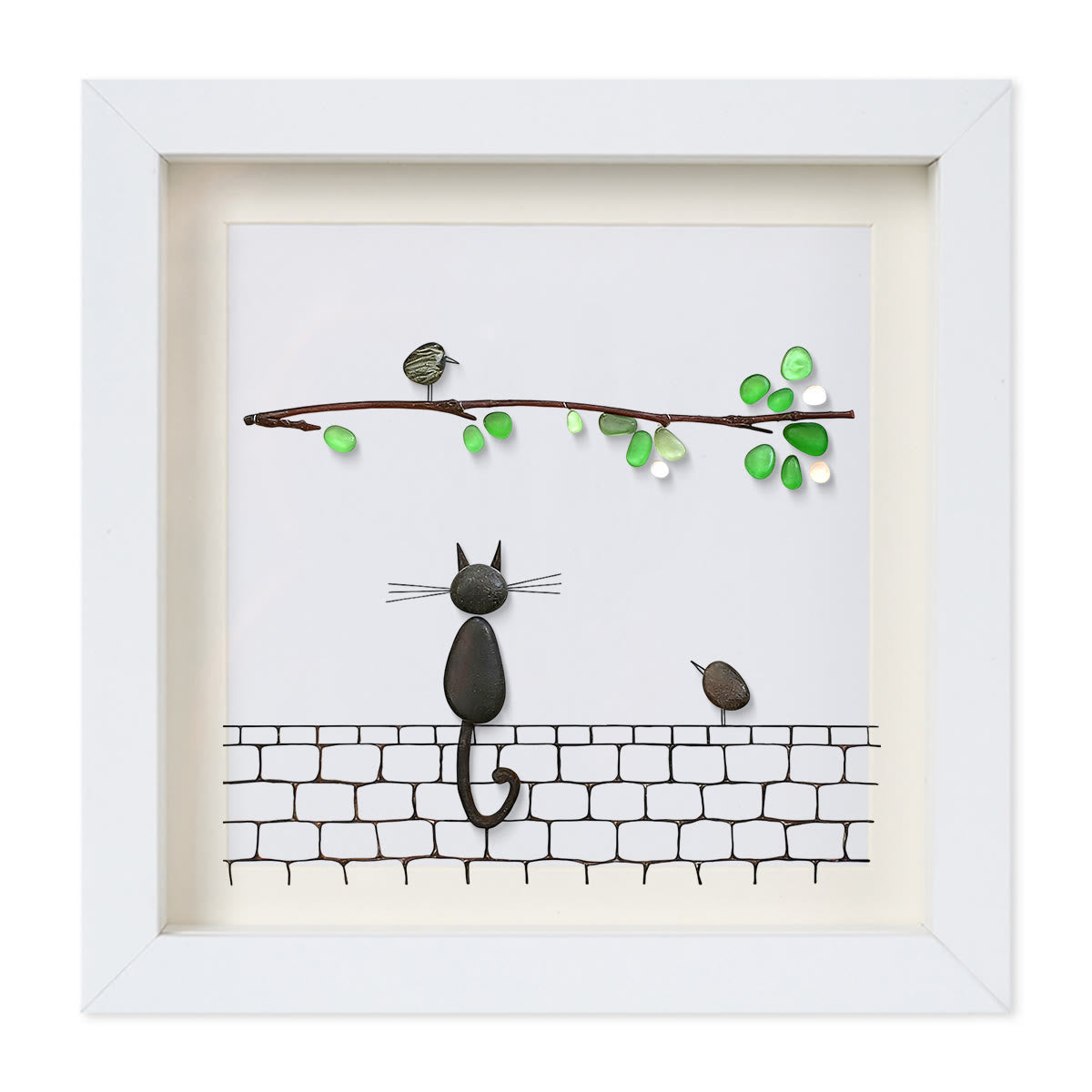Cat Sea Glass Framed Art - White - 8" X 8" - image 12