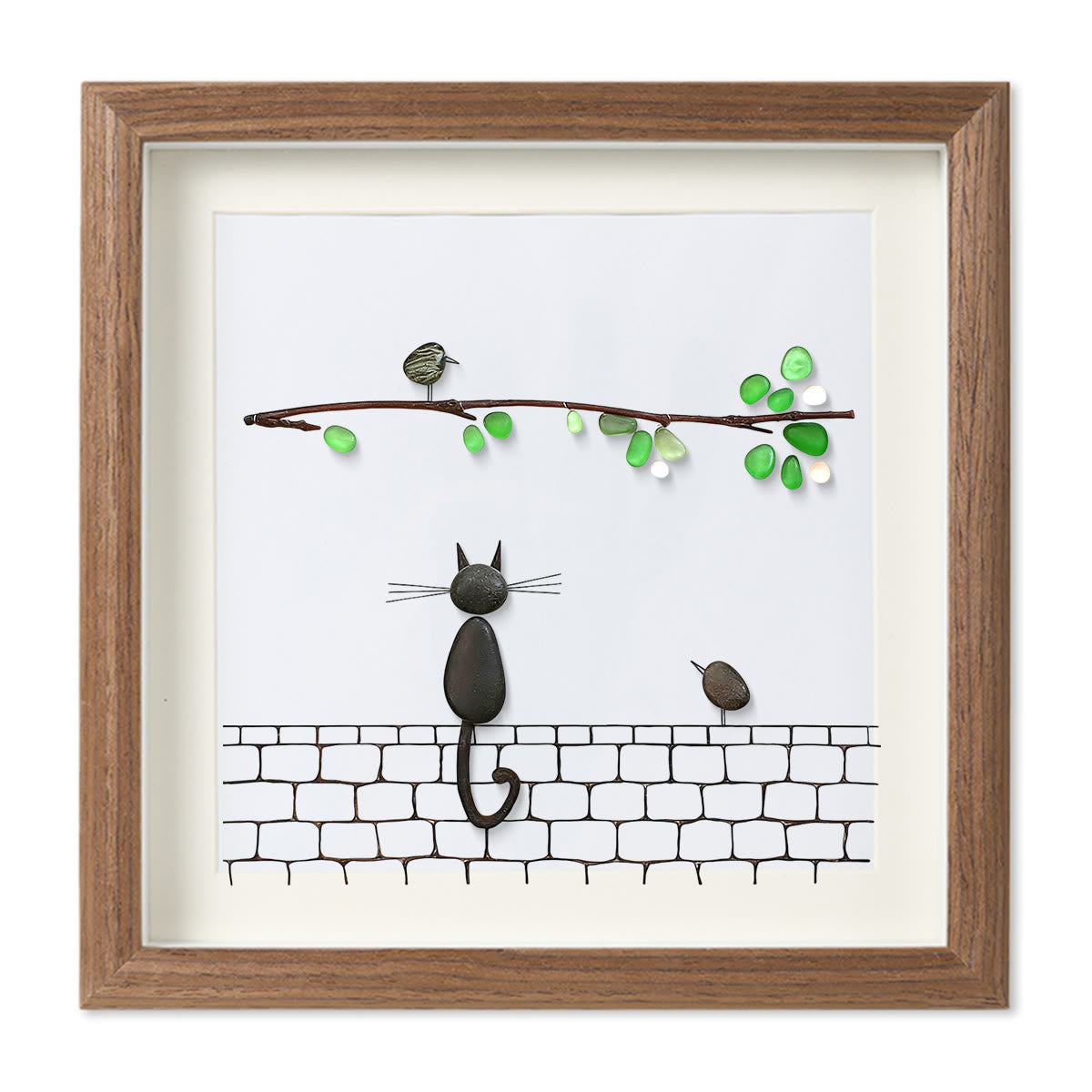 Cat Sea Glass Framed Art - Walnut Brown - 8" X 8" - image 10
