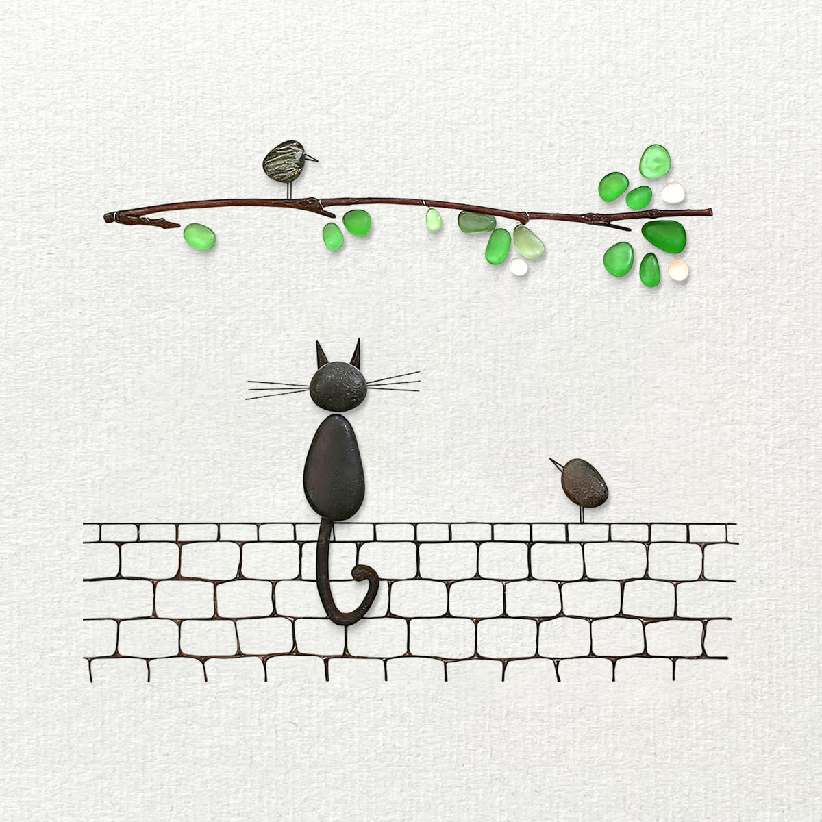 Cat Sea Glass Framed Art - Seaglass Card - 8" X 8" - image 1