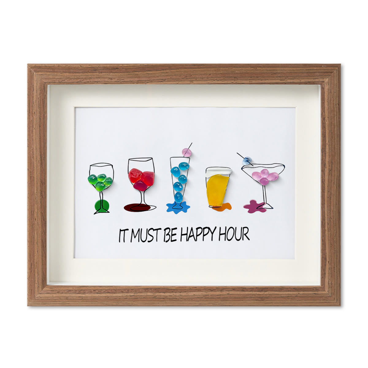 Cocktail Parties Happy Hour Sea Glass Framed Art - Walnut Brown - 6" X 8" - image 7