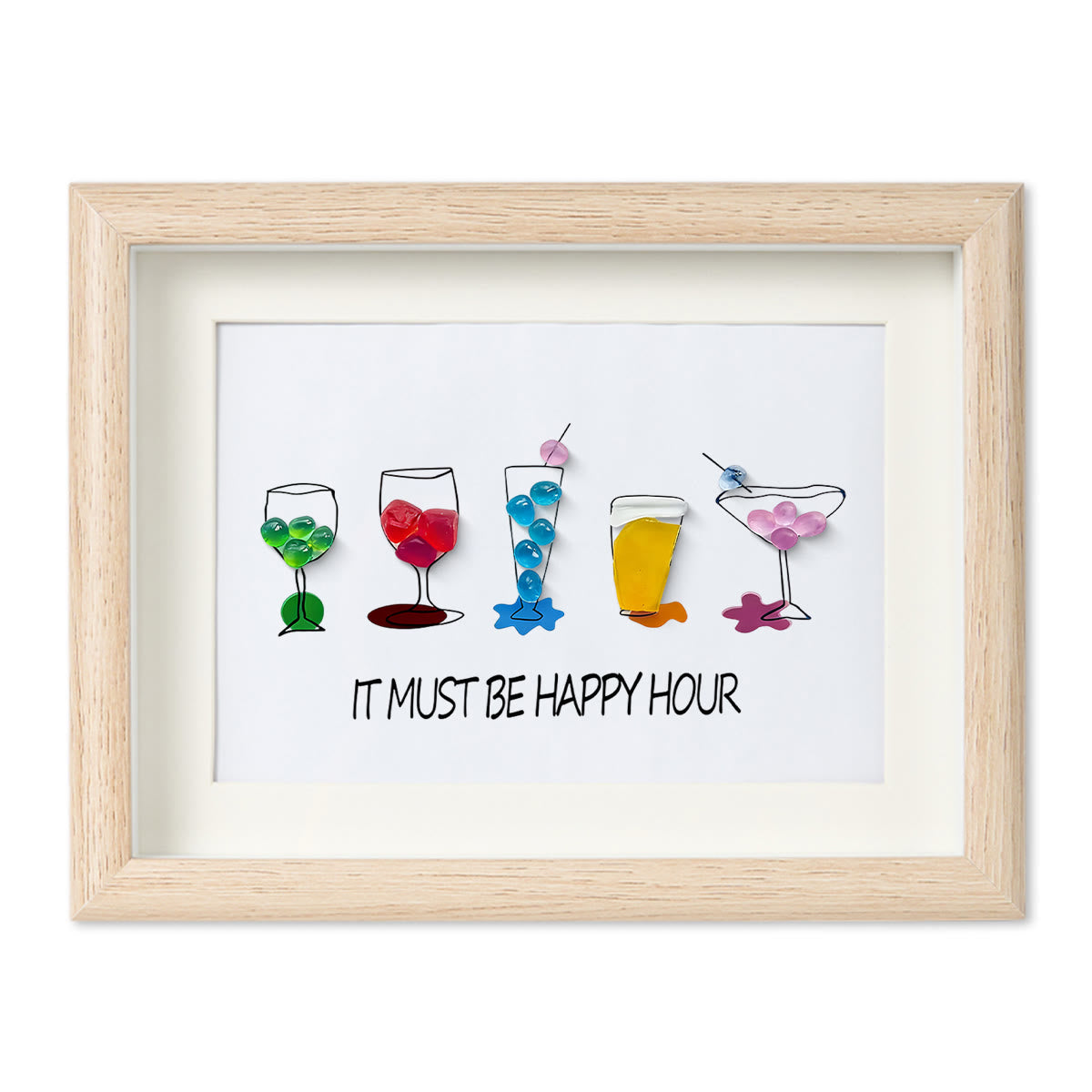 Cocktail Parties Happy Hour Sea Glass Framed Art - Oak - 6" X 8" - image 6