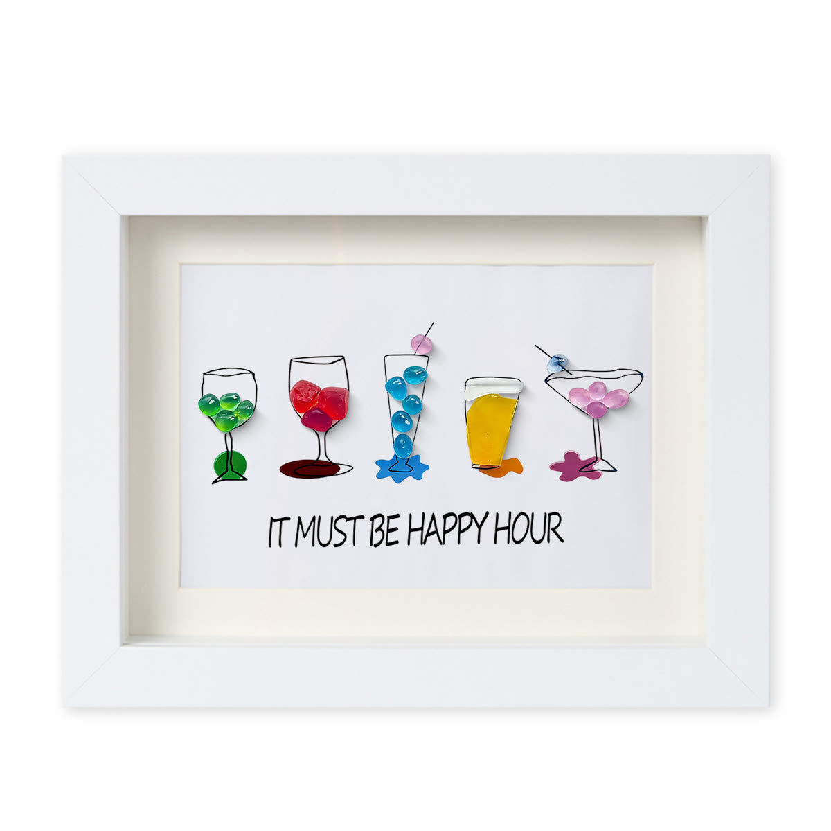 Cocktail Parties Happy Hour Sea Glass Framed Art - White - 6" X 8" - image 9
