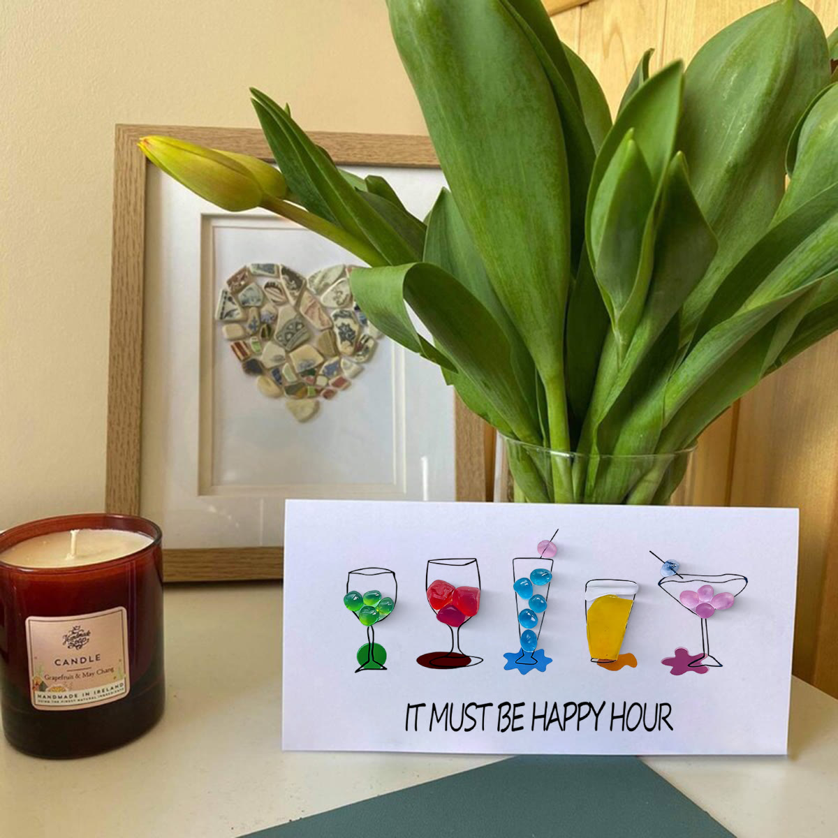 Cocktail Parties Happy Hour Sea Glass Framed Art - Seaglass Card - 6" X 8" - image 1