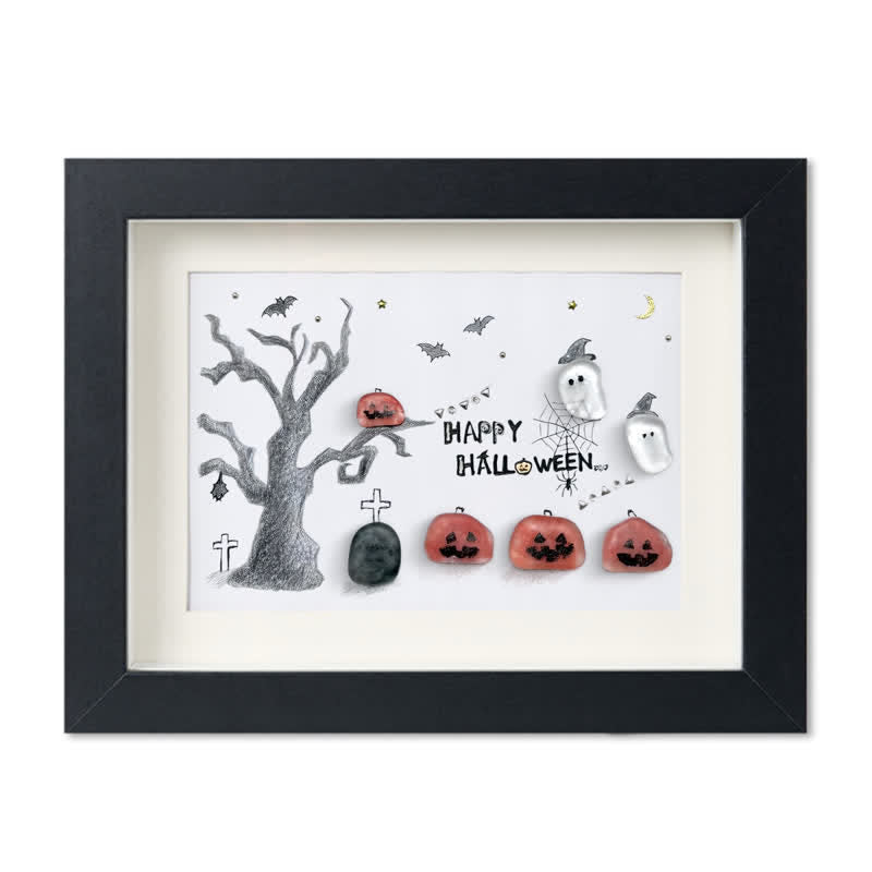 Happy Halloween Jack O Lantern And Ghost Sea Glass Framed Art - Black - 6" X 8" - image 12