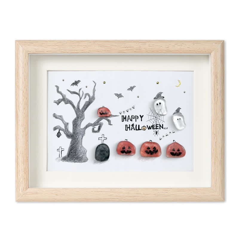 Happy Halloween Jack O Lantern And Ghost Sea Glass Framed Art - Oak - 6" X 8" - image 10