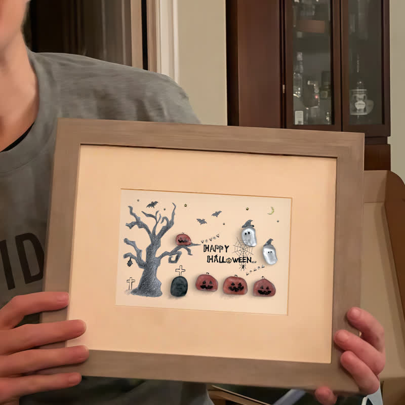 Happy Halloween Jack O Lantern And Ghost Sea Glass Framed Art - image 3