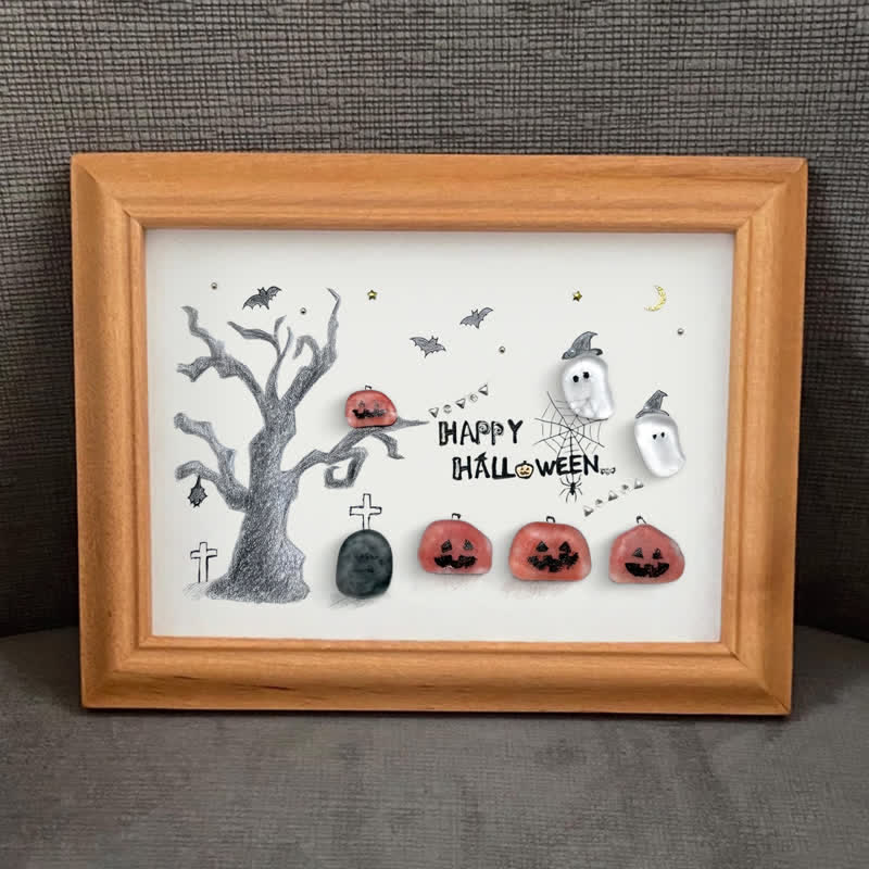Happy Halloween Jack O Lantern And Ghost Sea Glass Framed Art - image 0
