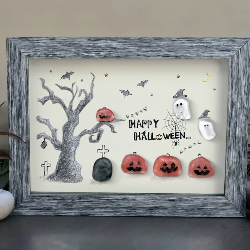 Happy Halloween Jack O Lantern And Ghost Sea Glass Framed Art - image 5