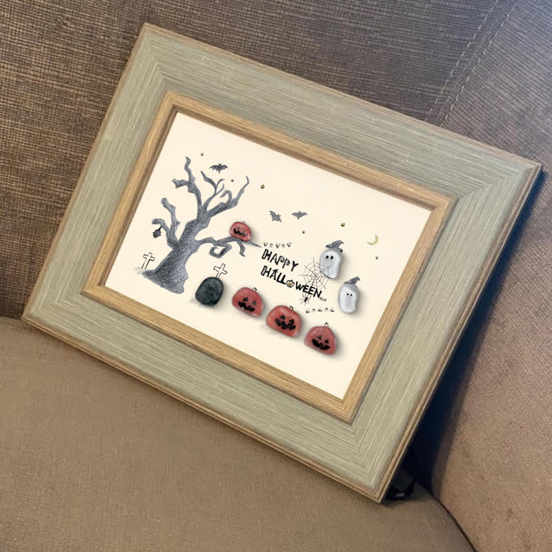 Happy Halloween Jack O Lantern And Ghost Sea Glass Framed Art - image 7