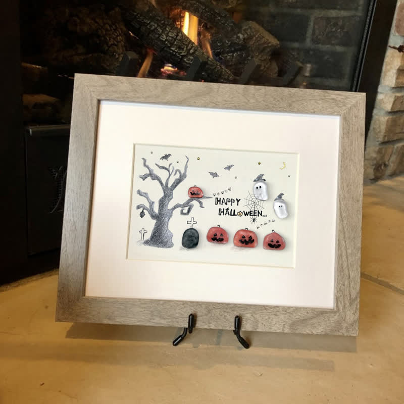 Happy Halloween Jack O Lantern And Ghost Sea Glass Framed Art - image 8