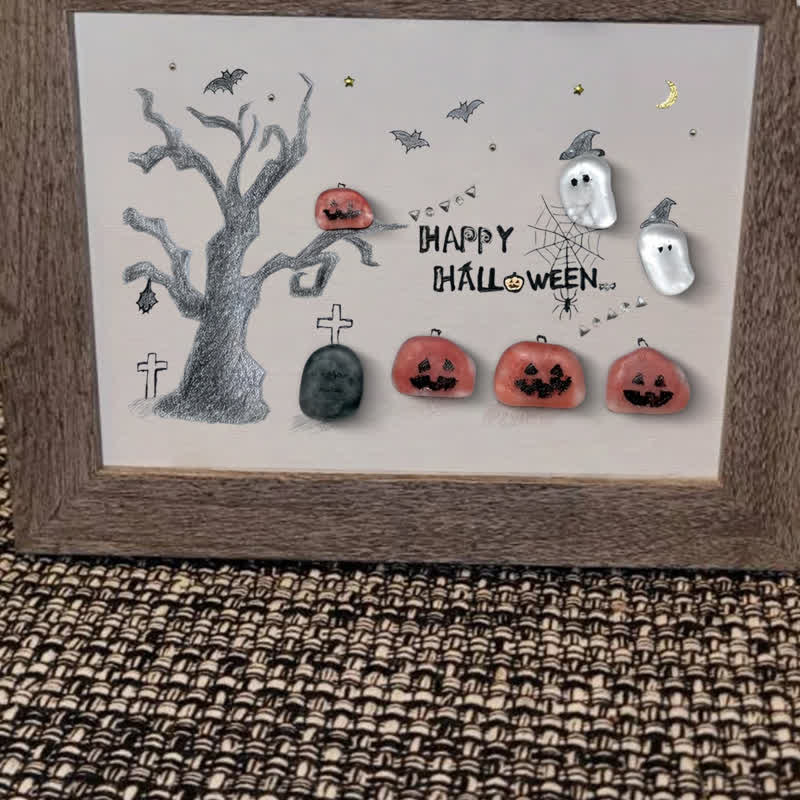 Happy Halloween Jack O Lantern And Ghost Sea Glass Framed Art - image 9