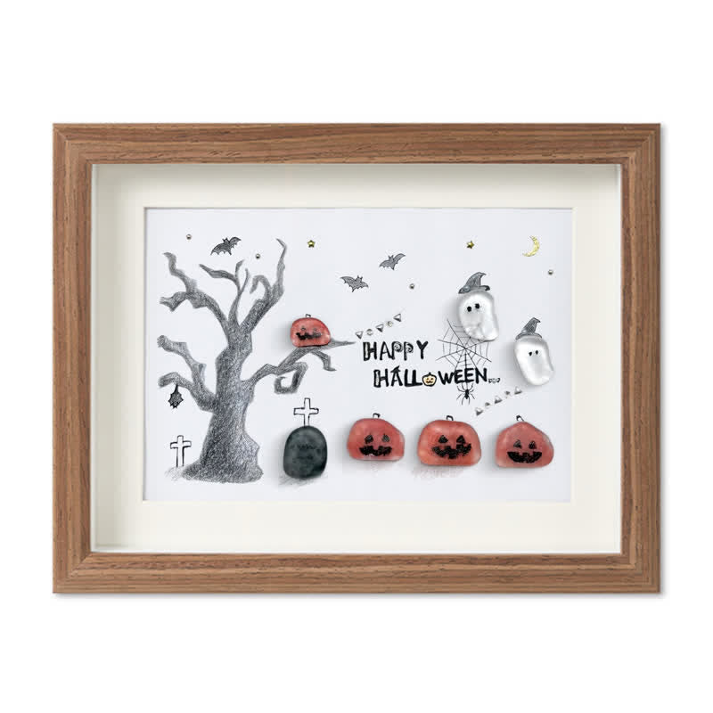 Happy Halloween Jack O Lantern And Ghost Sea Glass Framed Art - Walnut Brown - 6" X 8" - image 11
