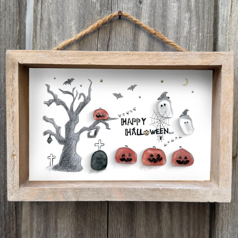 Happy Halloween Jack O Lantern And Ghost Sea Glass Framed Art - image 1