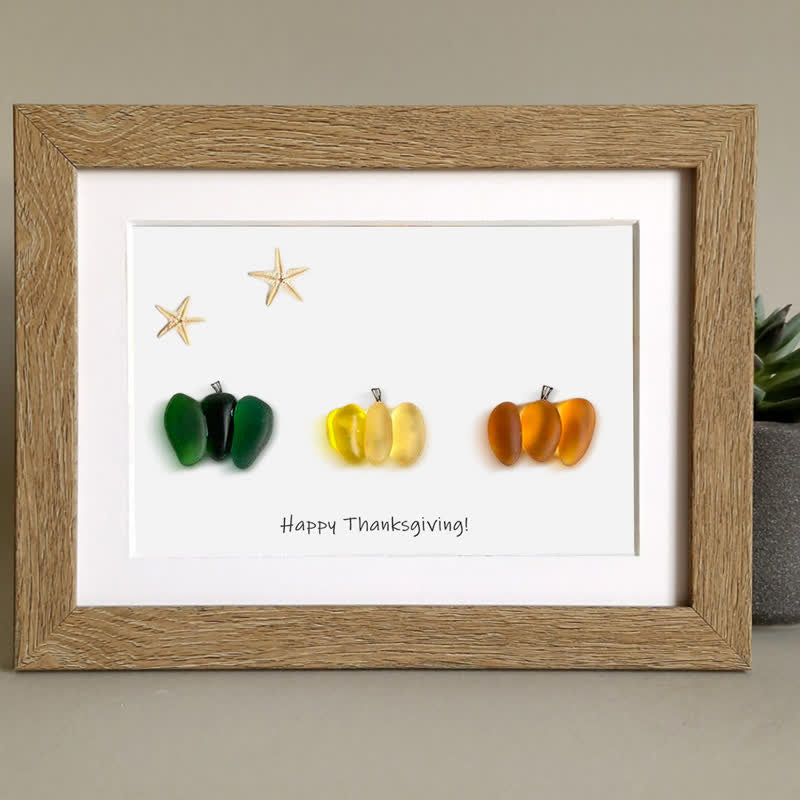 Happy Thanksgiving Pumpkin Sea Glass Framed Art - image 0