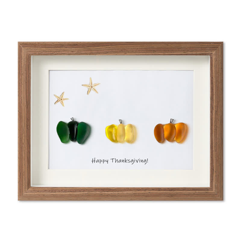 Happy Thanksgiving Pumpkin Sea Glass Framed Art - Walnut Brown - 6" X 8" - image 13