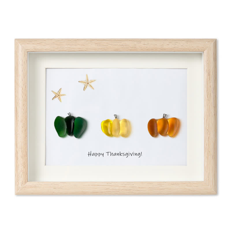 Happy Thanksgiving Pumpkin Sea Glass Framed Art - Oak - 6" X 8" - image 12