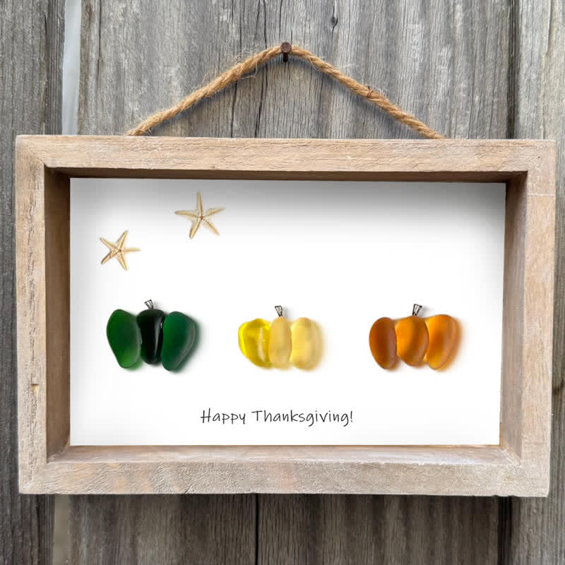 Happy Thanksgiving Pumpkin Sea Glass Framed Art - image 2
