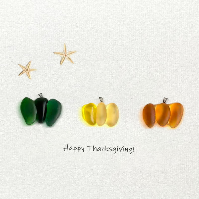 Happy Thanksgiving Pumpkin Sea Glass Framed Art - Seaglass Card - 6" X 8" - image 1