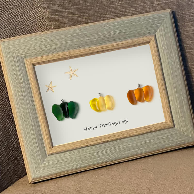 Happy Thanksgiving Pumpkin Sea Glass Framed Art - image 3