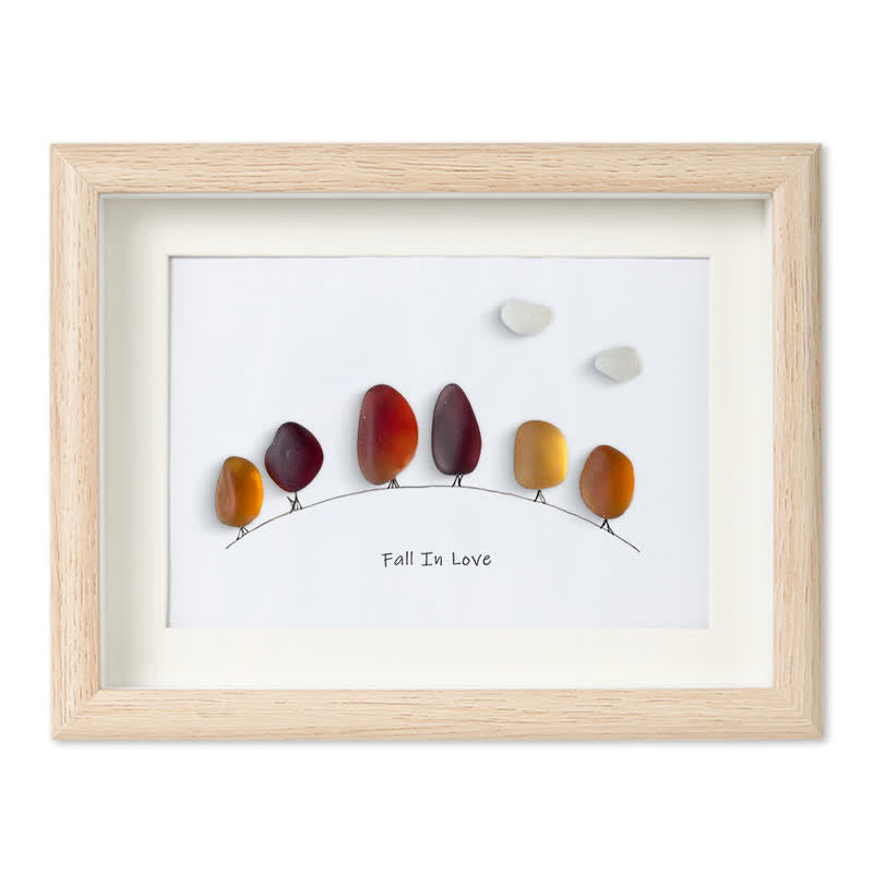Fall In Love Autumn Trees Sea Glass Framed Art - Oak - 6" X 8" - image 9