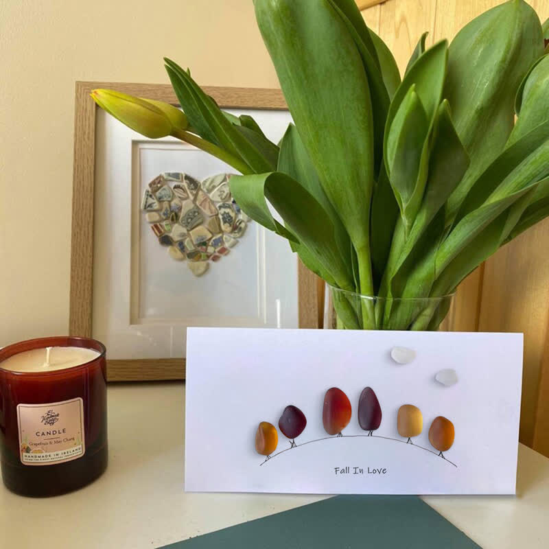 Fall In Love Autumn Trees Sea Glass Framed Art - Seaglass Card - 6" X 8" - image 1