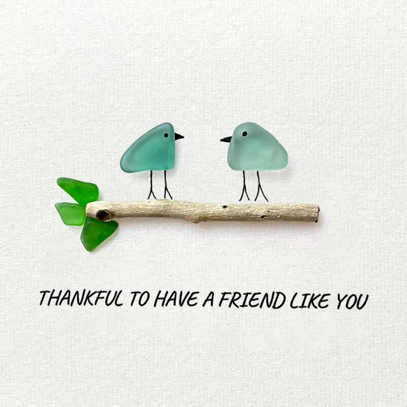 Friend Birds Sea Glass Framed Art Friendship Gift - Seaglass Card - 6" X 8" - image 1